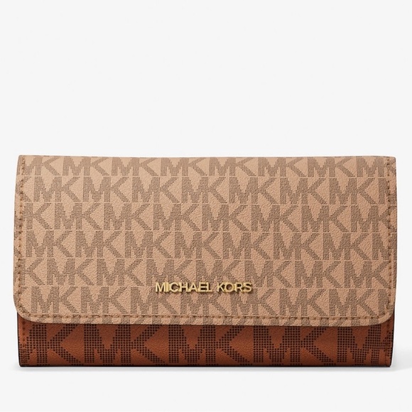 Michael Kors Jet Set Large Signature Logo TriFold Wallet Camel Multi - Picture 1 of 7